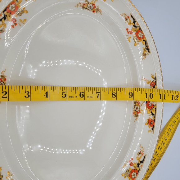 Vintage Johnson Bros. Old English Oval Serving Platter Navy Gold Orange Floral - Picture 12 of 12